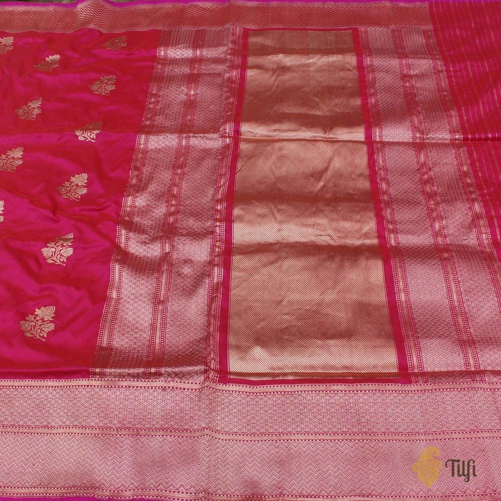 Dark Orange-Pink Pure Katan Silk Banarasi Handloom Saree