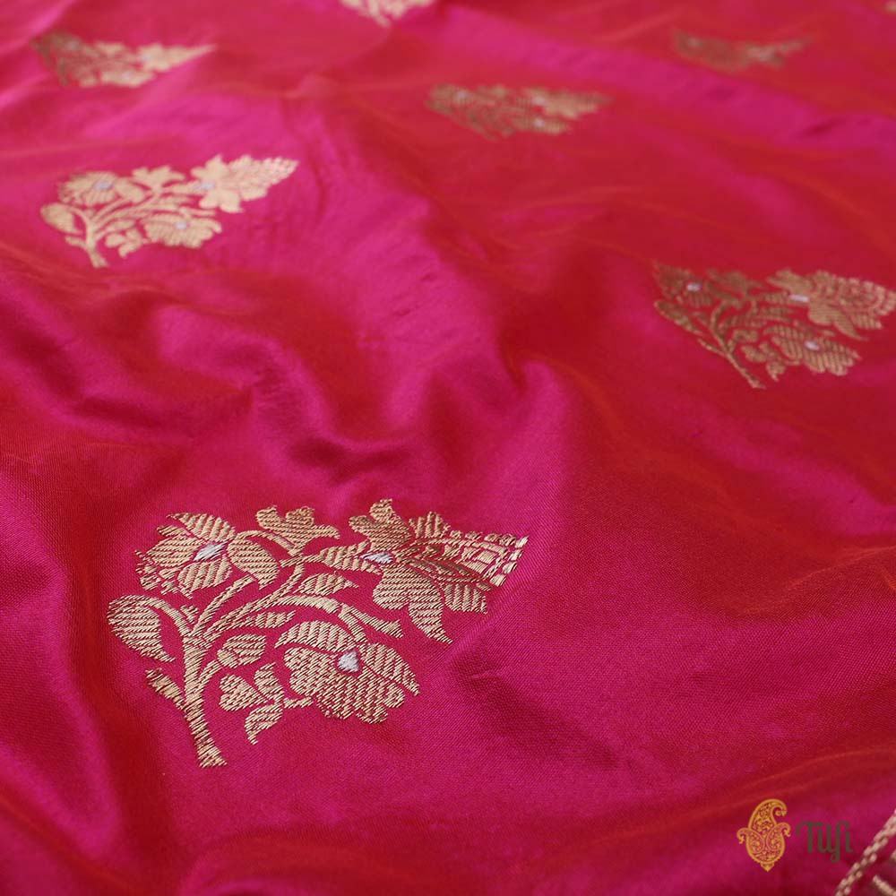 Dark Orange-Pink Pure Katan Silk Banarasi Handloom Saree