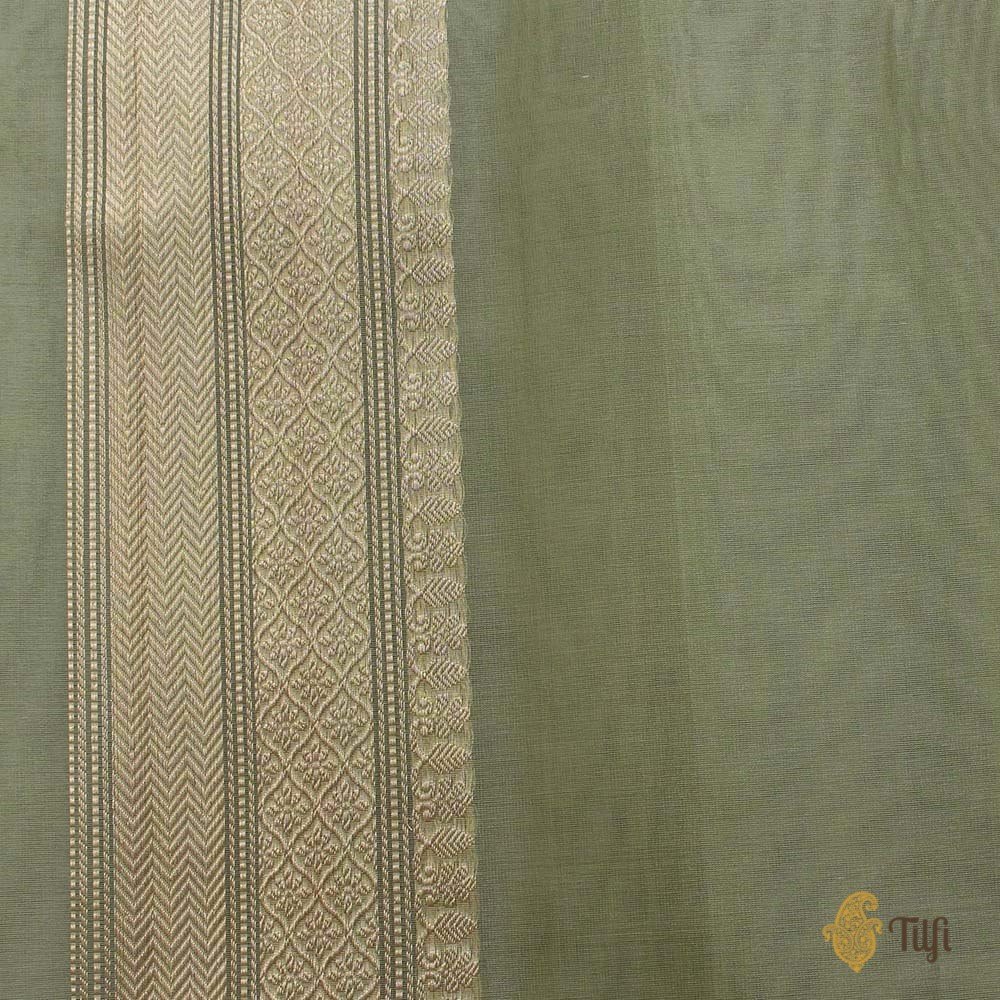 Light Sage Green Pure Kora Silk Handwoven Banarasi Saree