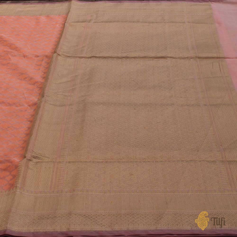 Peach Pure Kora Silk by Cotton Handwoven Banarasi Saree
