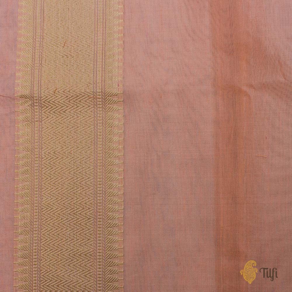 Peach Pure Kora Silk by Cotton Handwoven Banarasi Saree