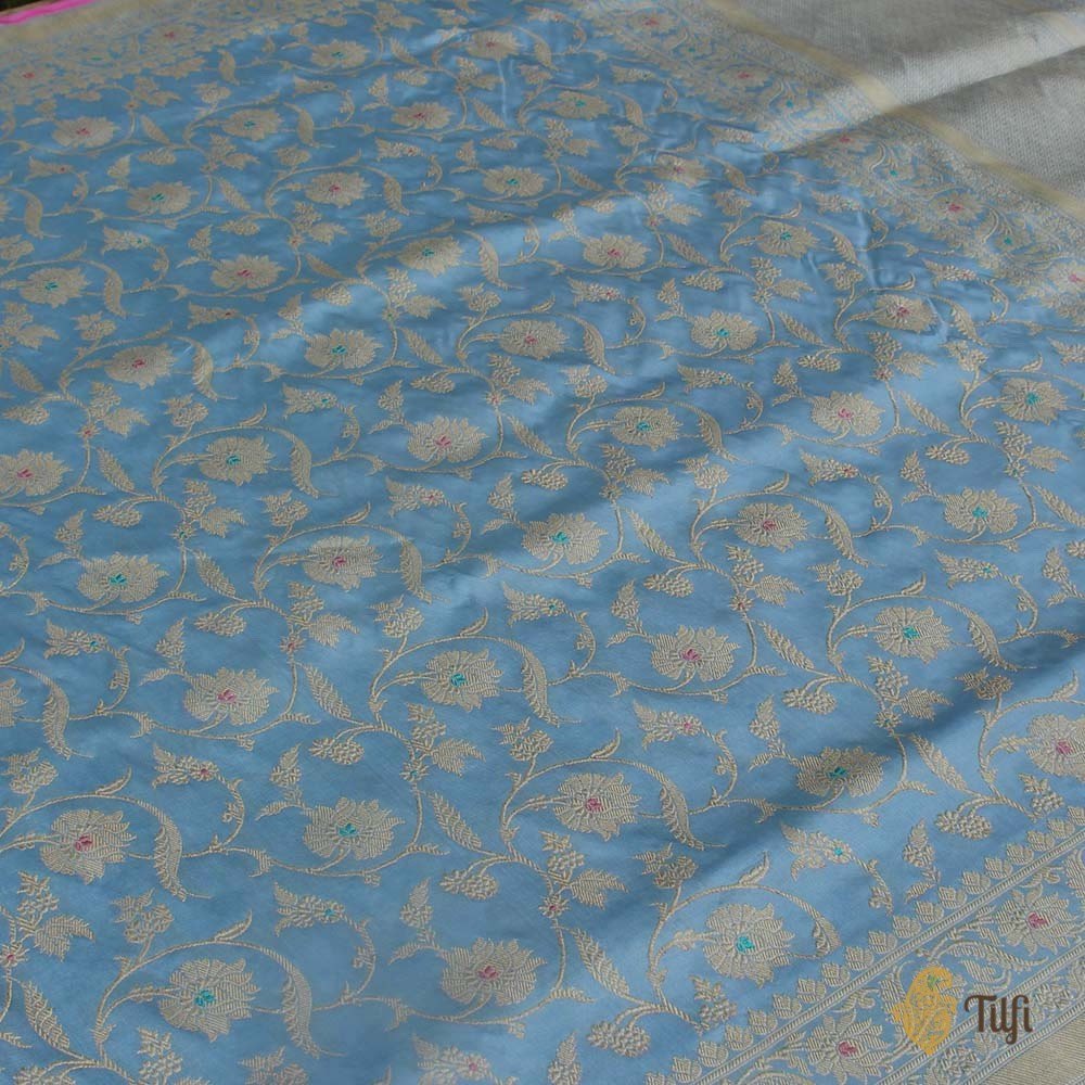 Light Maya Blue Pure Katan Silk Banarasi Handloom Saree
