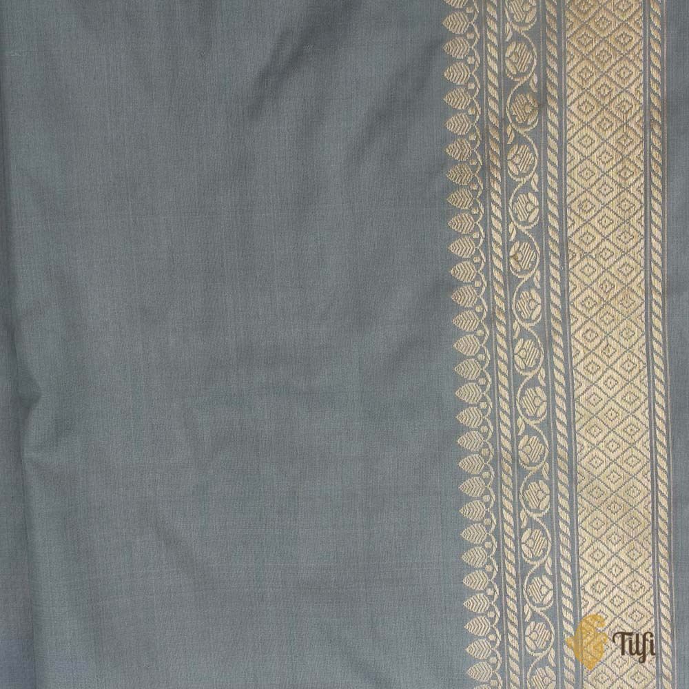 Grey Pure Katan Silk Banarasi Handloom Kadwa Saree