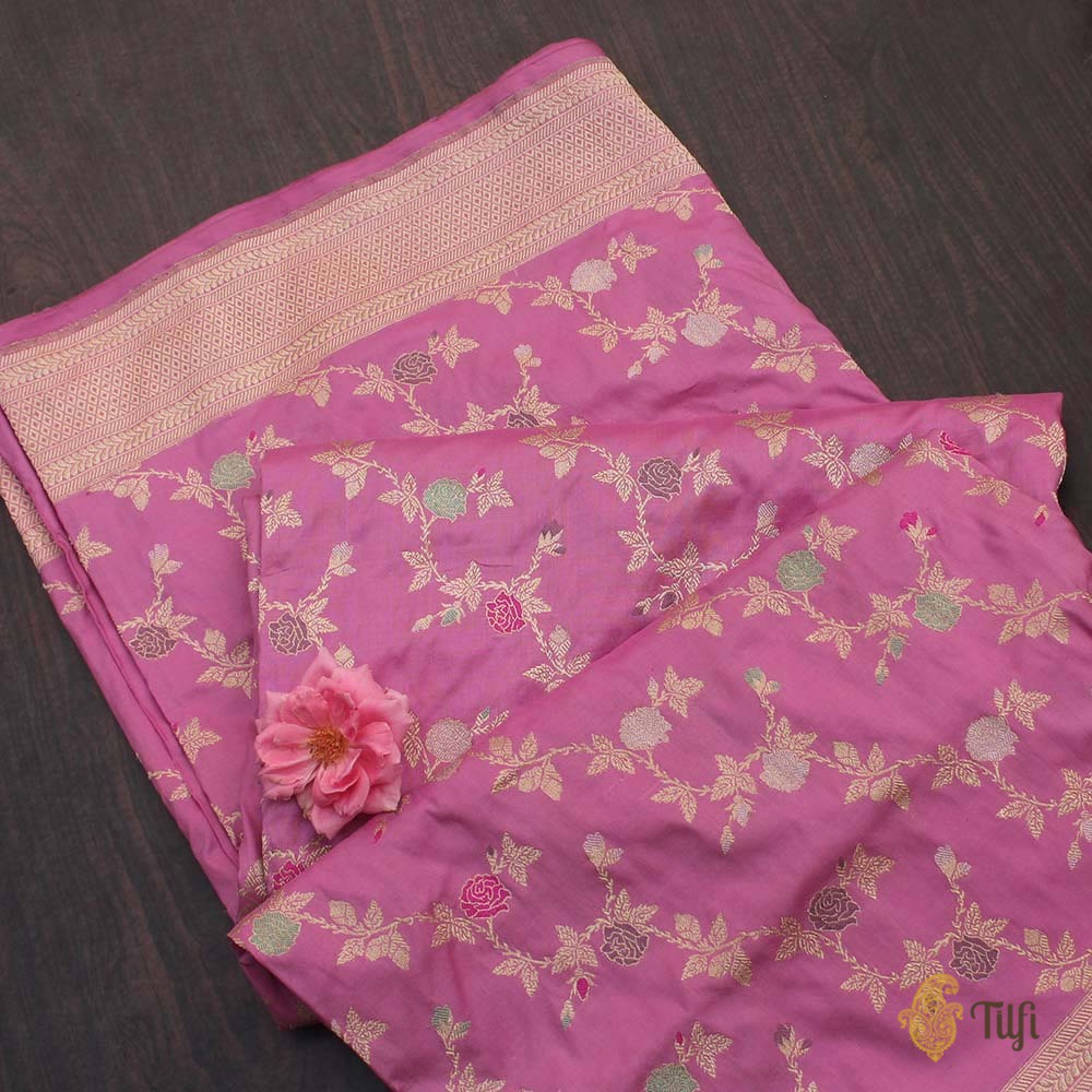 Light Fuchsia Pink Pure Katan Silk Banarasi Handloom Saree