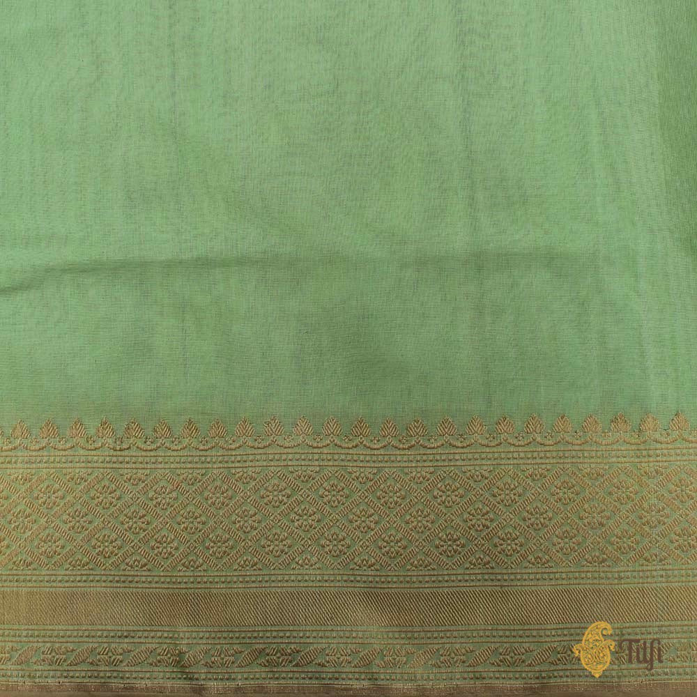 Mint Green Pure Kora Silk by Cotton Handloom Banarasi Saree