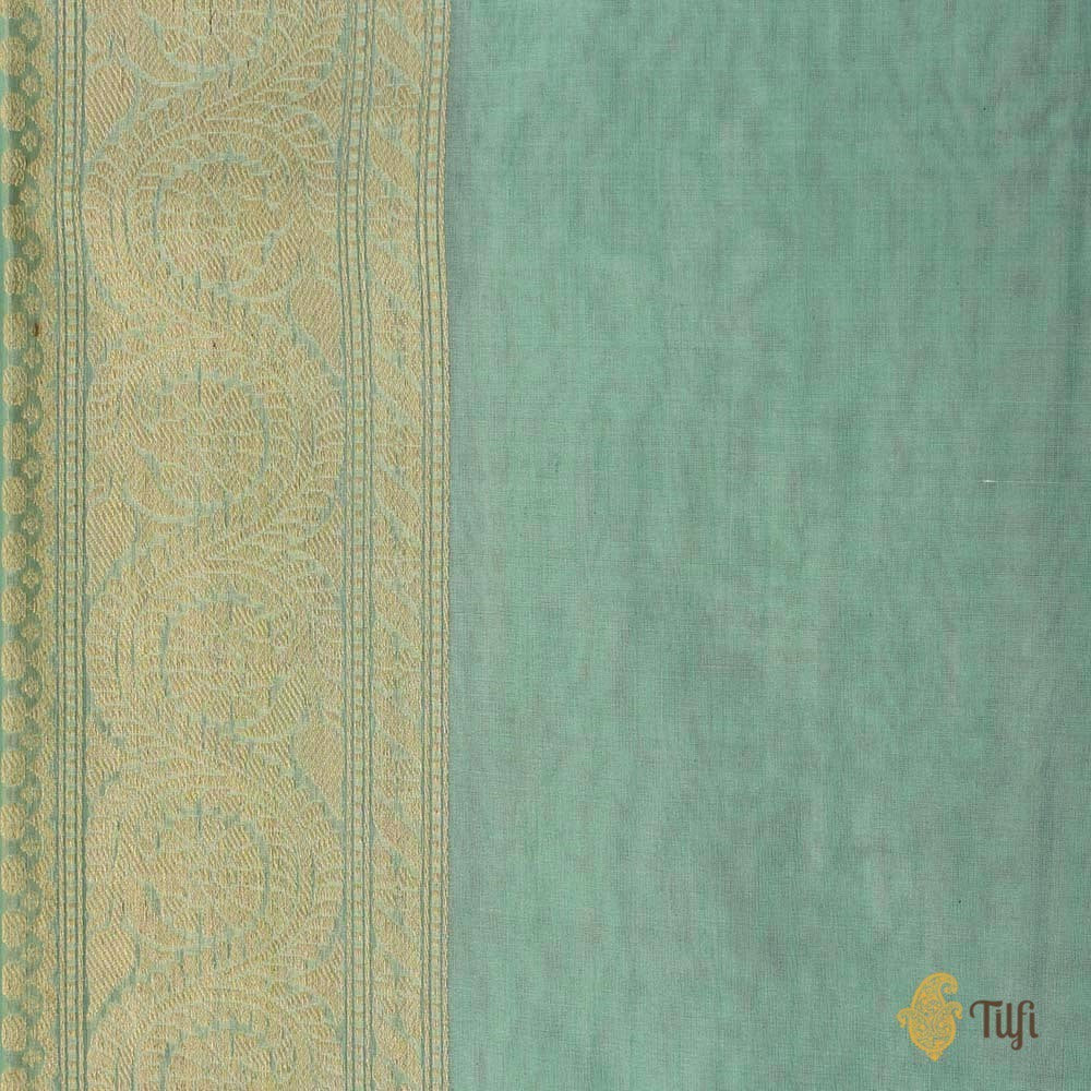 Light Aqua Blue Pure Kora Silk by Cotton Banarasi Handloom Saree