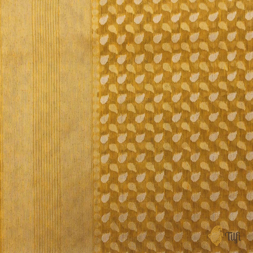 Yellow Pure Kora Silk Linen Banarasi Handloom Saree