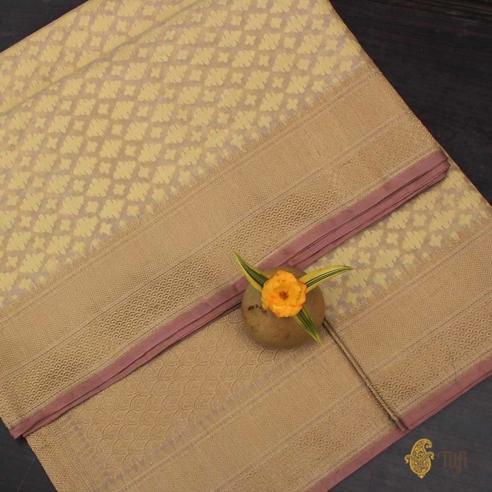 Mint Yellow Pure Cotton Handwoven Banarasi Saree
