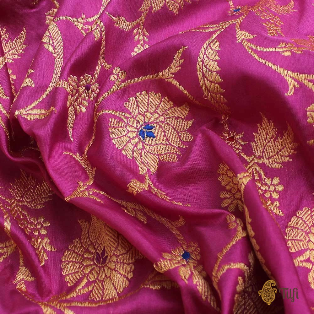 Deep Pink Pure Katan Silk Banarasi Handloom Saree