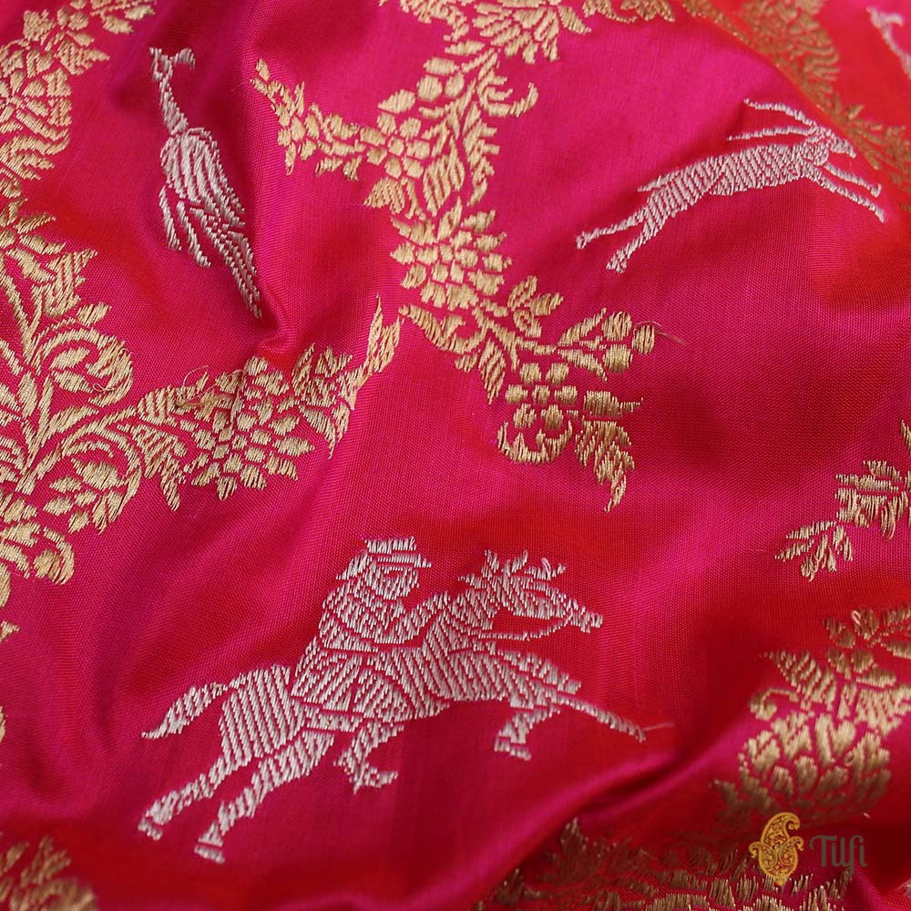Orange-Pink Pure Katan Silk Banarasi Handloom Shikaargah Saree