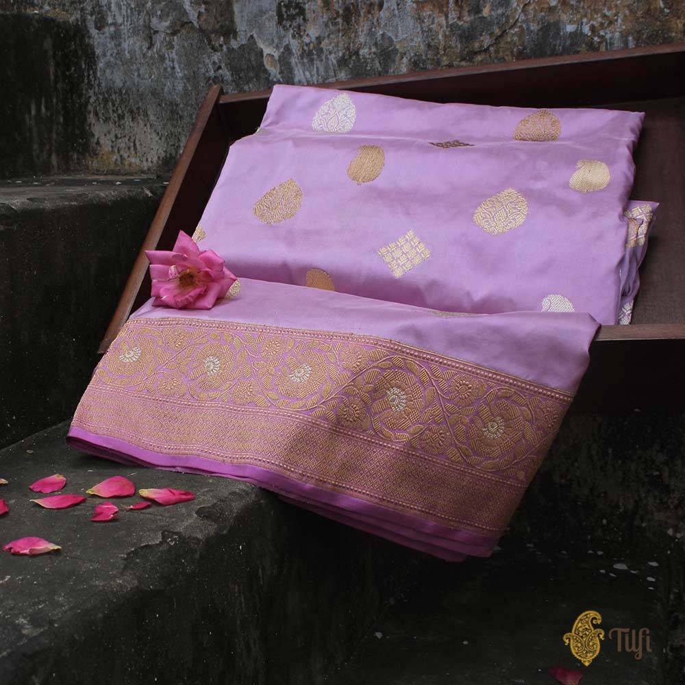Lavender Pink Pure Katan Silk Banarasi Handloom Saree