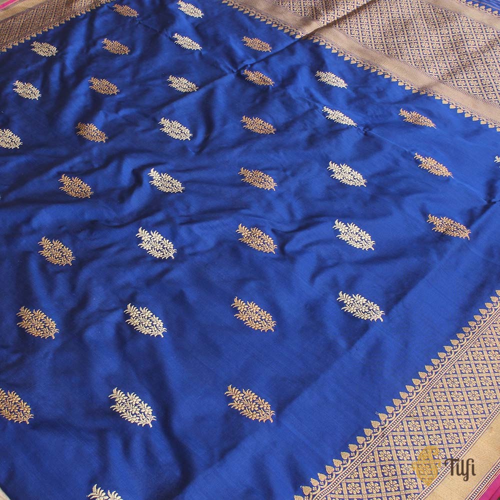 Midnight Blue Pure Katan Silk Handloom Banarasi Saree