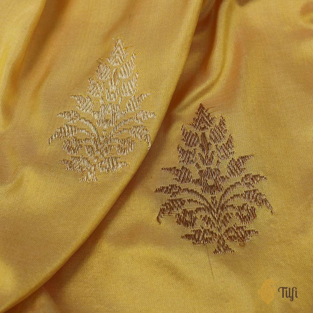 Off-White-Yellow Pure Katan Silk Kadwa Banarasi Handloom Saree