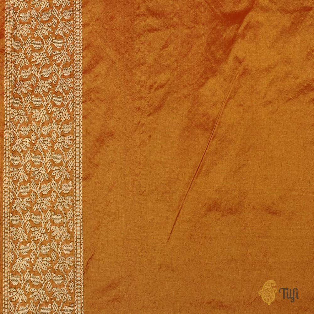 Off-White-Yellow Pure Katan Silk Kadwa Banarasi Handloom Saree