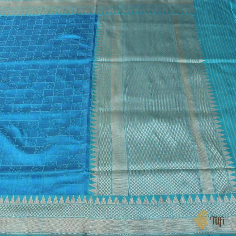 Ferozi Blue Pure Katan Silk Banarasi Handloom Saree