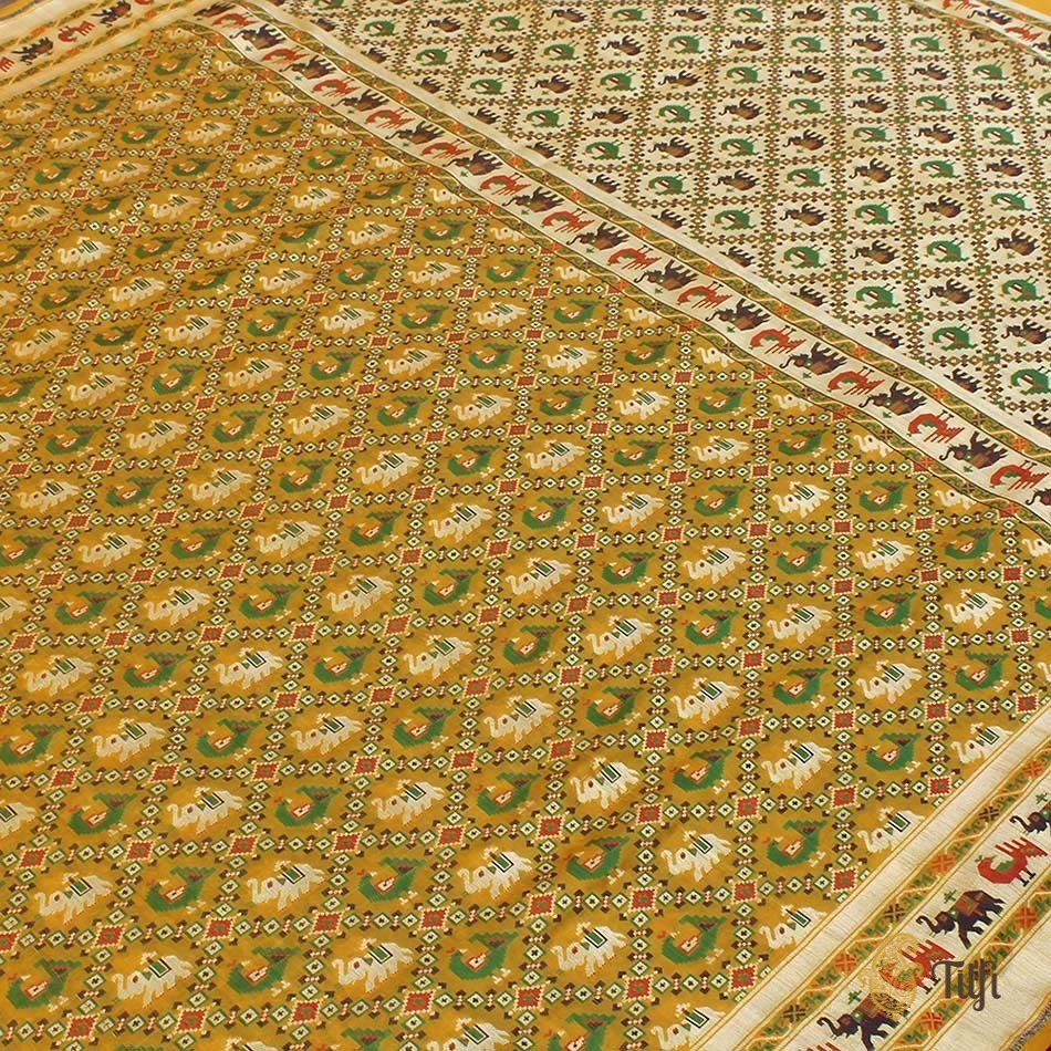Yellow Pure Katan Silk Banarasi Handloom Patola Saree