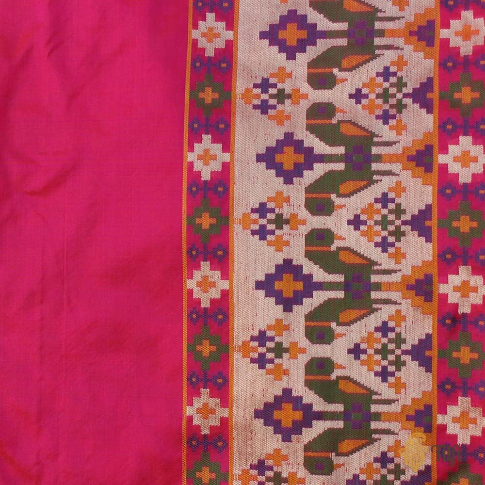 Orange - Rani Pink Pure Katan Silk Banarasi Handloom Patola Saree