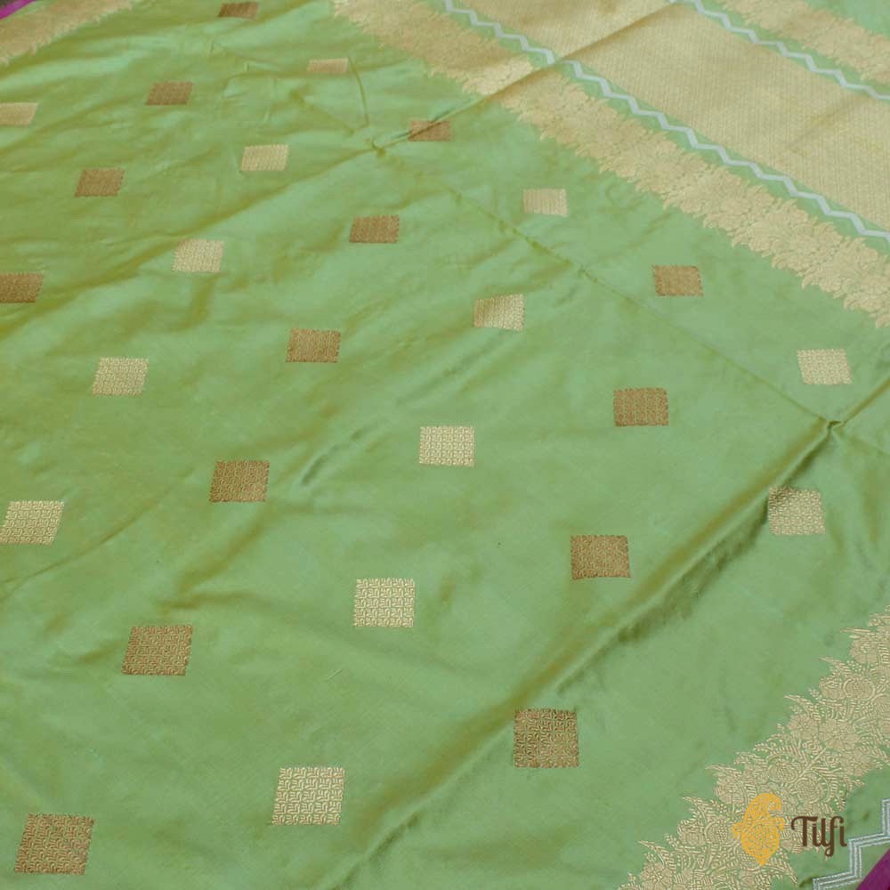 Yellow-Pista Green Pure Katan Silk Banarasi Handloom Saree