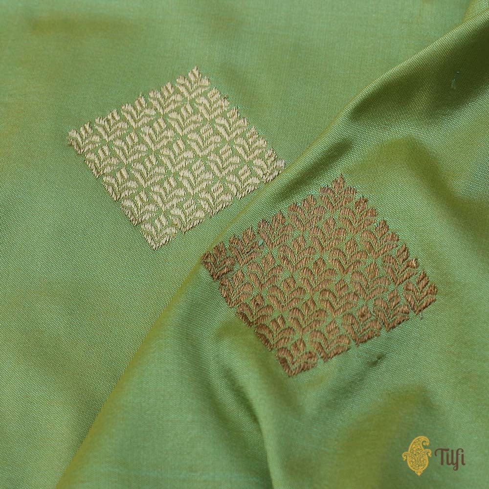 Yellow-Pista Green Pure Katan Silk Banarasi Handloom Saree