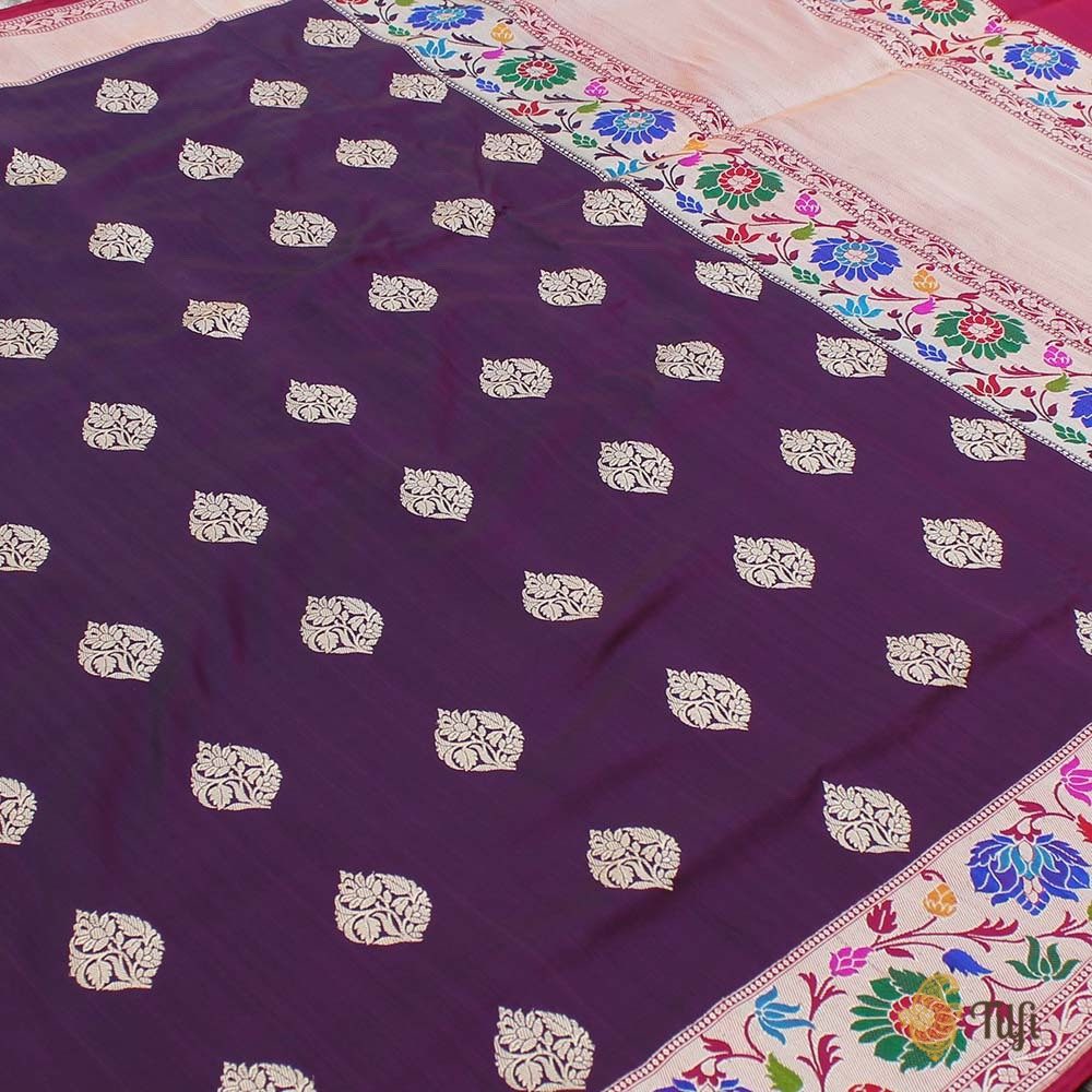 Black-Magenta Pure Katan Silk Banarasi Handloom Saree