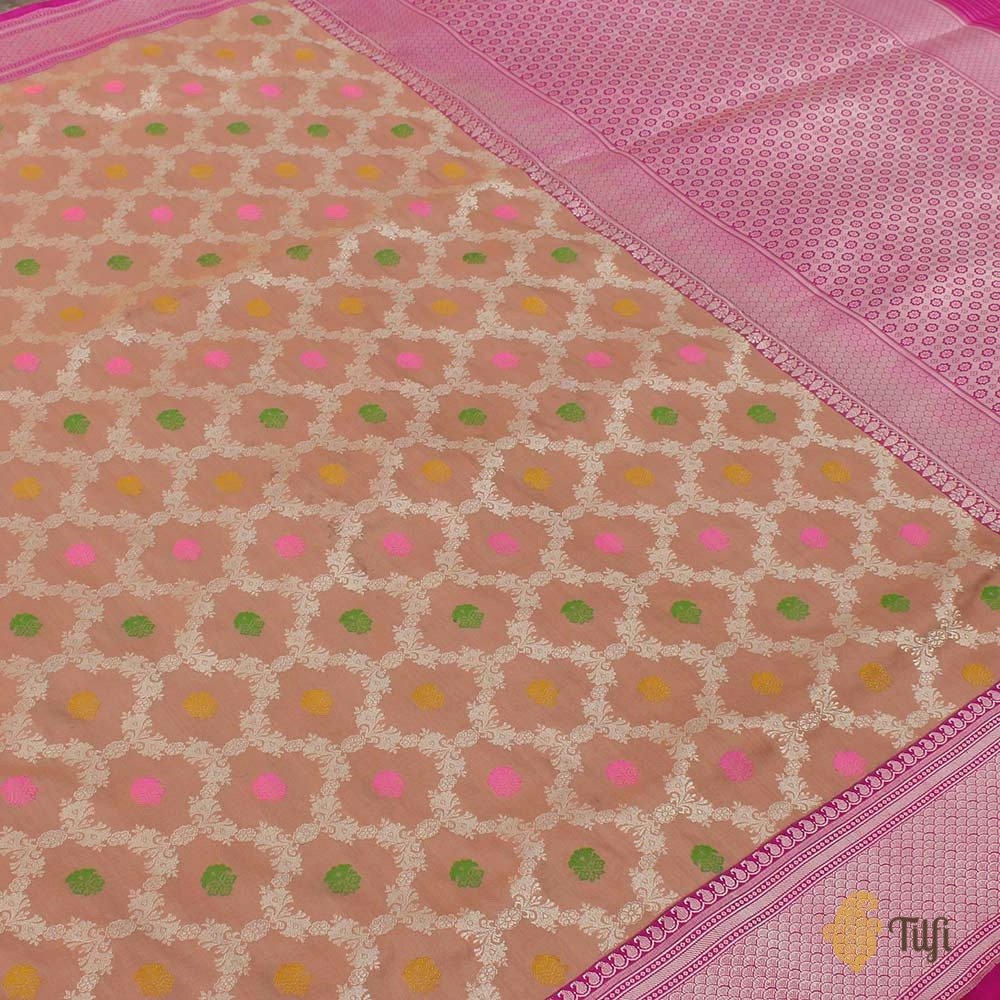 Fawn-Pink Pure Katan Silk Banarasi Handloom Saree