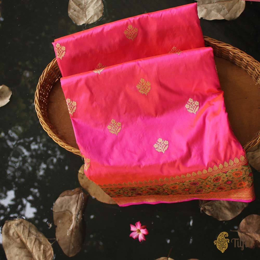 Orange-Pink Pure Katan Silk Banarasi Patola Handloom Saree