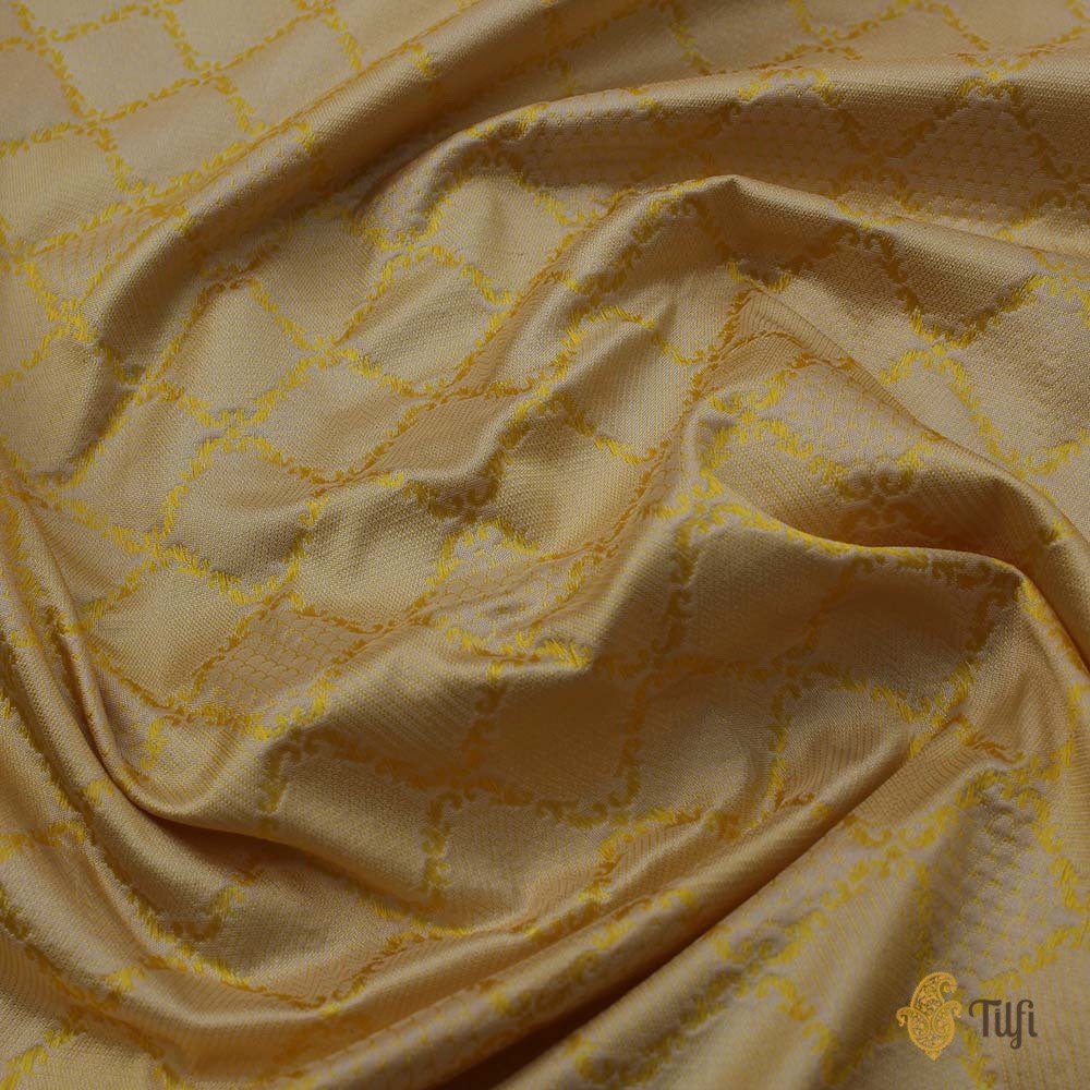 Cream-Mint Yellow Pure Katan Silk Banarasi Handloom Saree