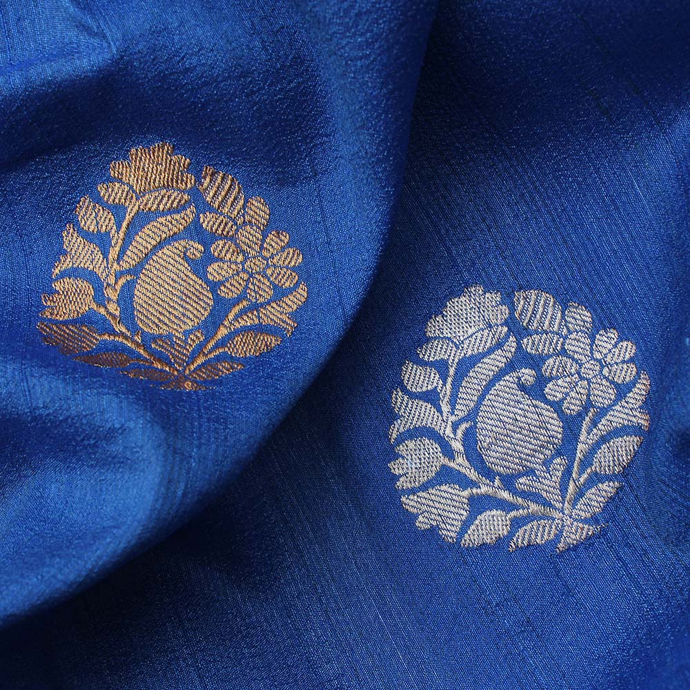 Persian Blue Pure Tussar Georgette Silk Banarasi Handloom Saree