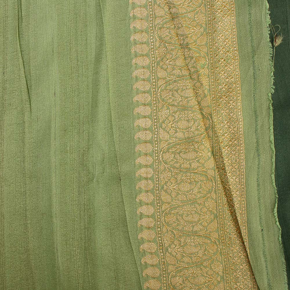 Sage Green Ombr√© Pure Tussar Georgette Silk Banarasi Handloom Saree