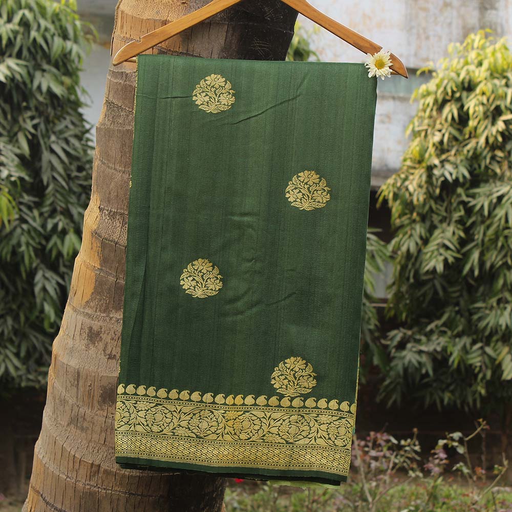 Sage Green Ombr√© Pure Tussar Georgette Silk Banarasi Handloom Saree