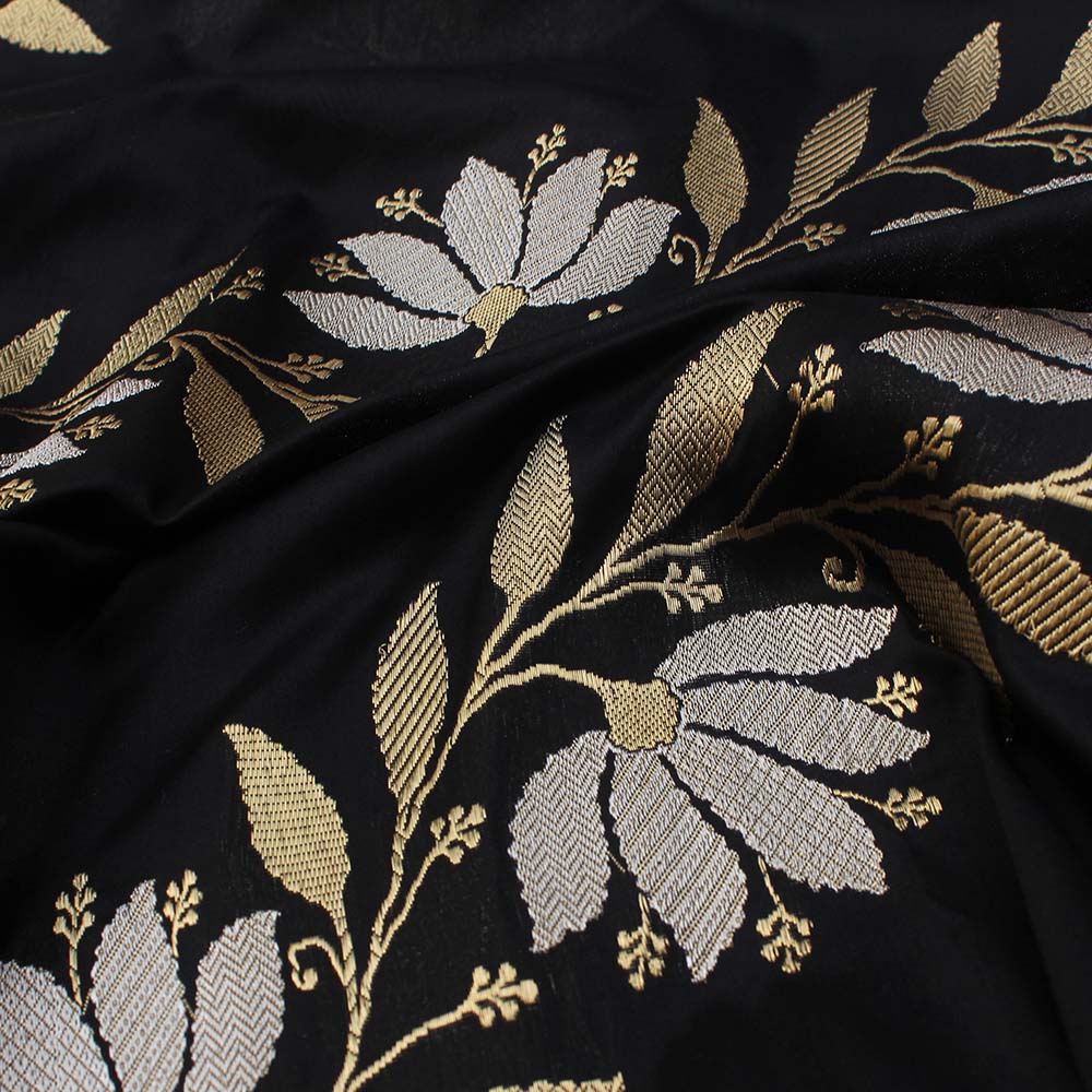 Black Pure Katan Silk Banarasi Handloom Saree