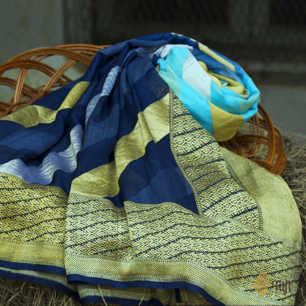 Blue Ombr√© Pure Khaddi Georgette Banarasi Handloom Saree