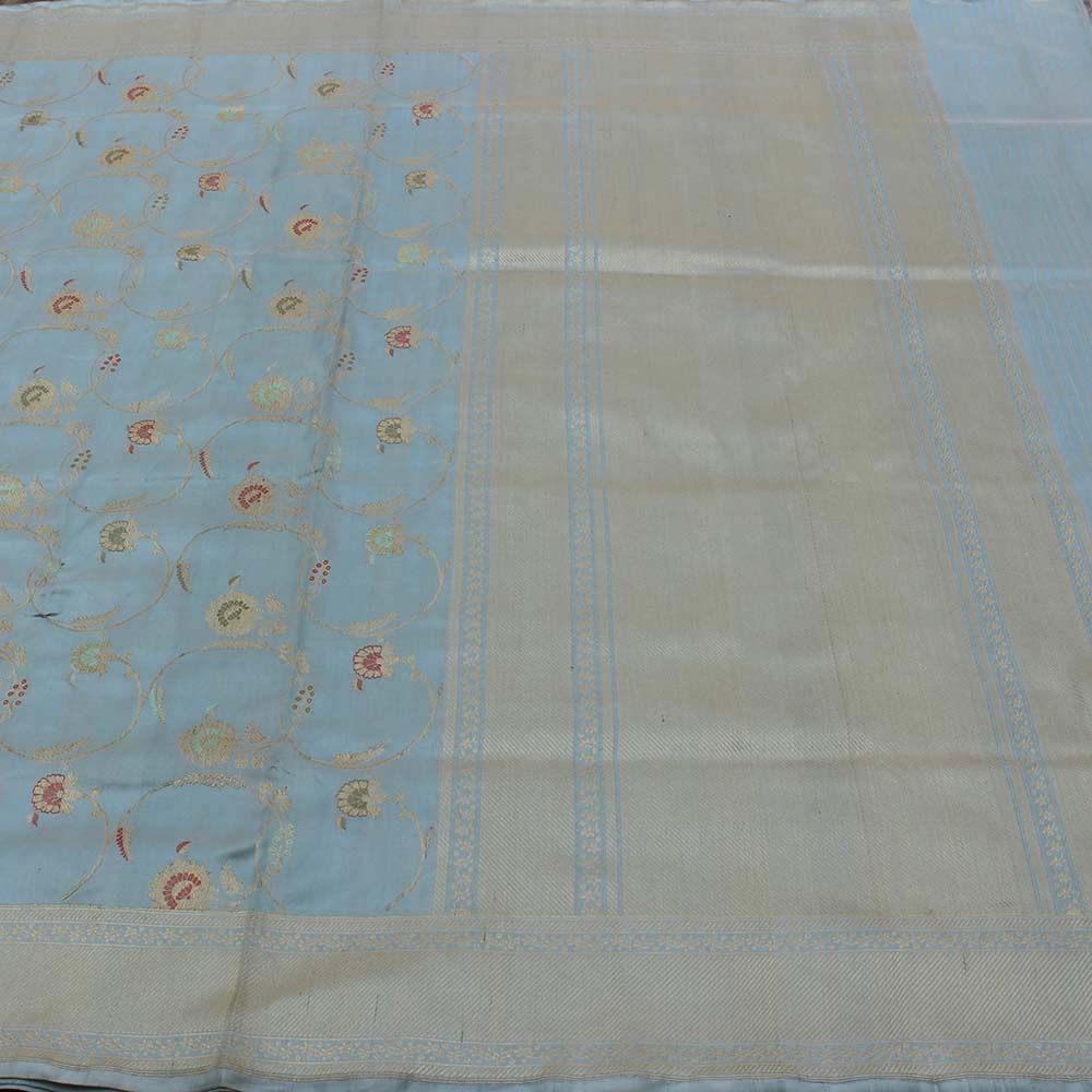 Mint Blue Pure Katan Silk Banarasi Handloom Saree