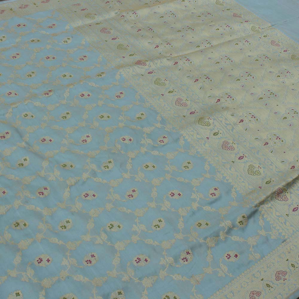 Light Blue Pure Katan Silk Banarasi Handloom Saree