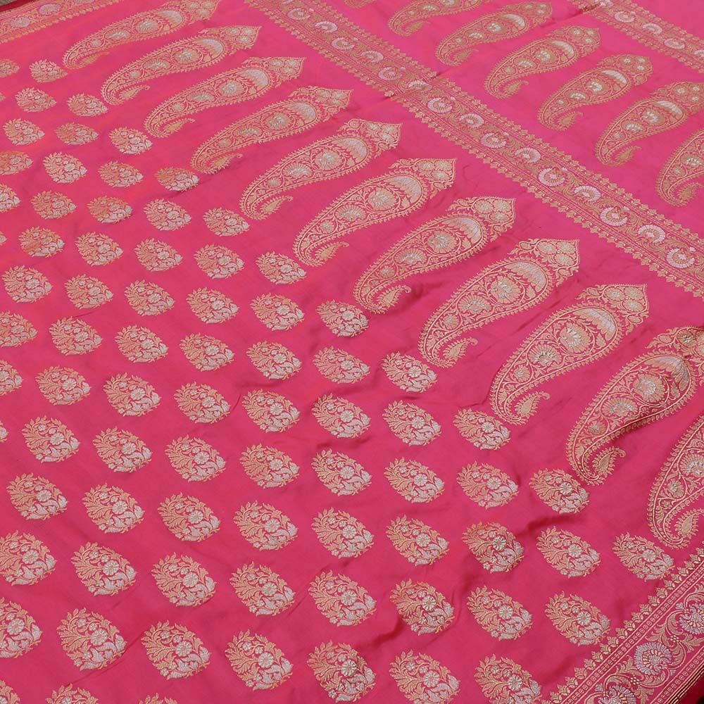 Coral-Gulabi Pink Pure Katan Silk Kadwa Banarasi Handloom Saree