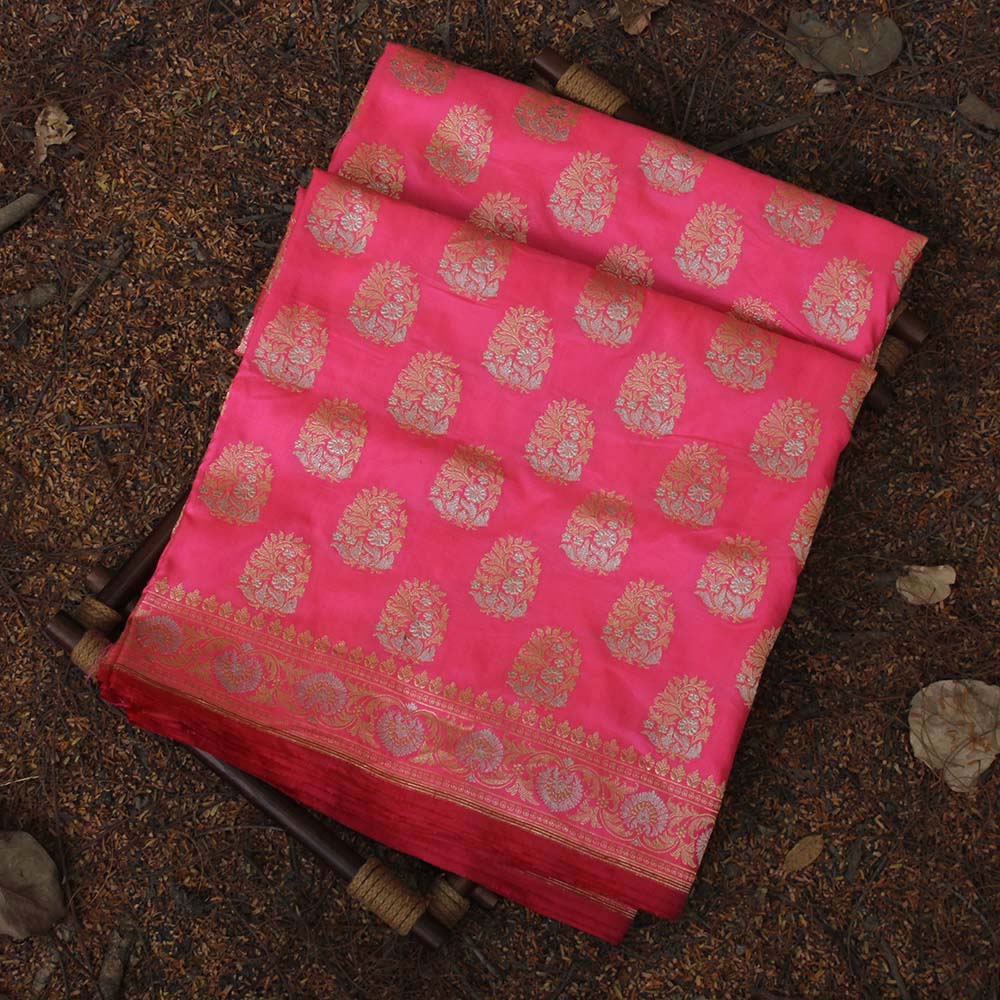 Coral-Gulabi Pink Pure Katan Silk Kadwa Banarasi Handloom Saree