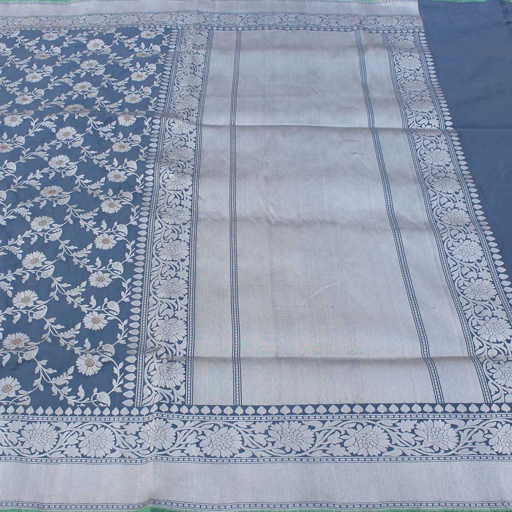 Blueish Grey Pure Katan Silk Banarasi Handloom Saree