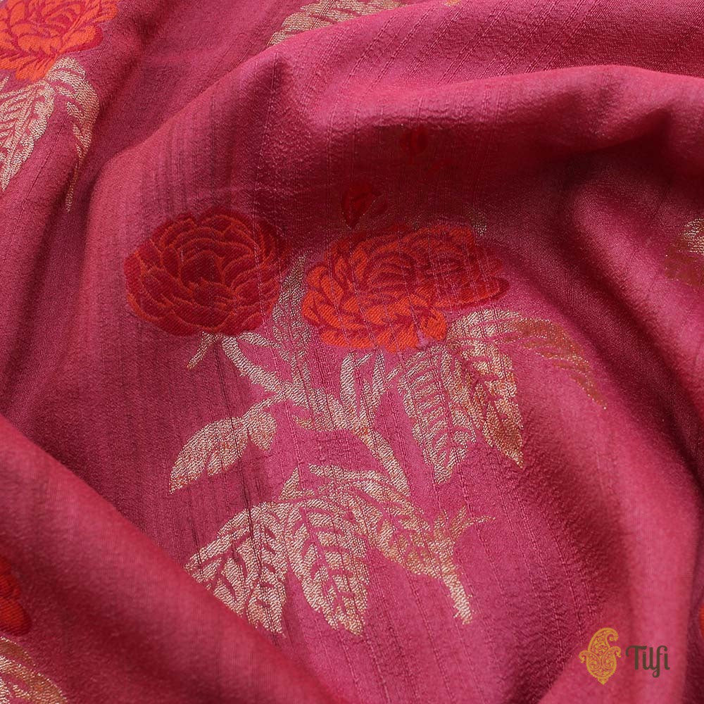Gajri Pink Pure Tussar Georgette Silk Banarasi Handloom Saree