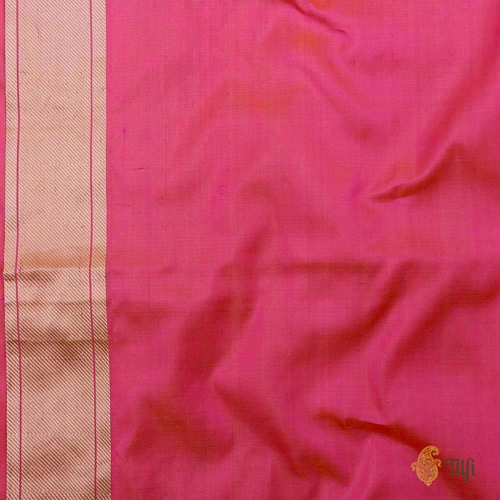 Yellow-Rani Pink Pure Katan Silk Banarasi Handloom Saree