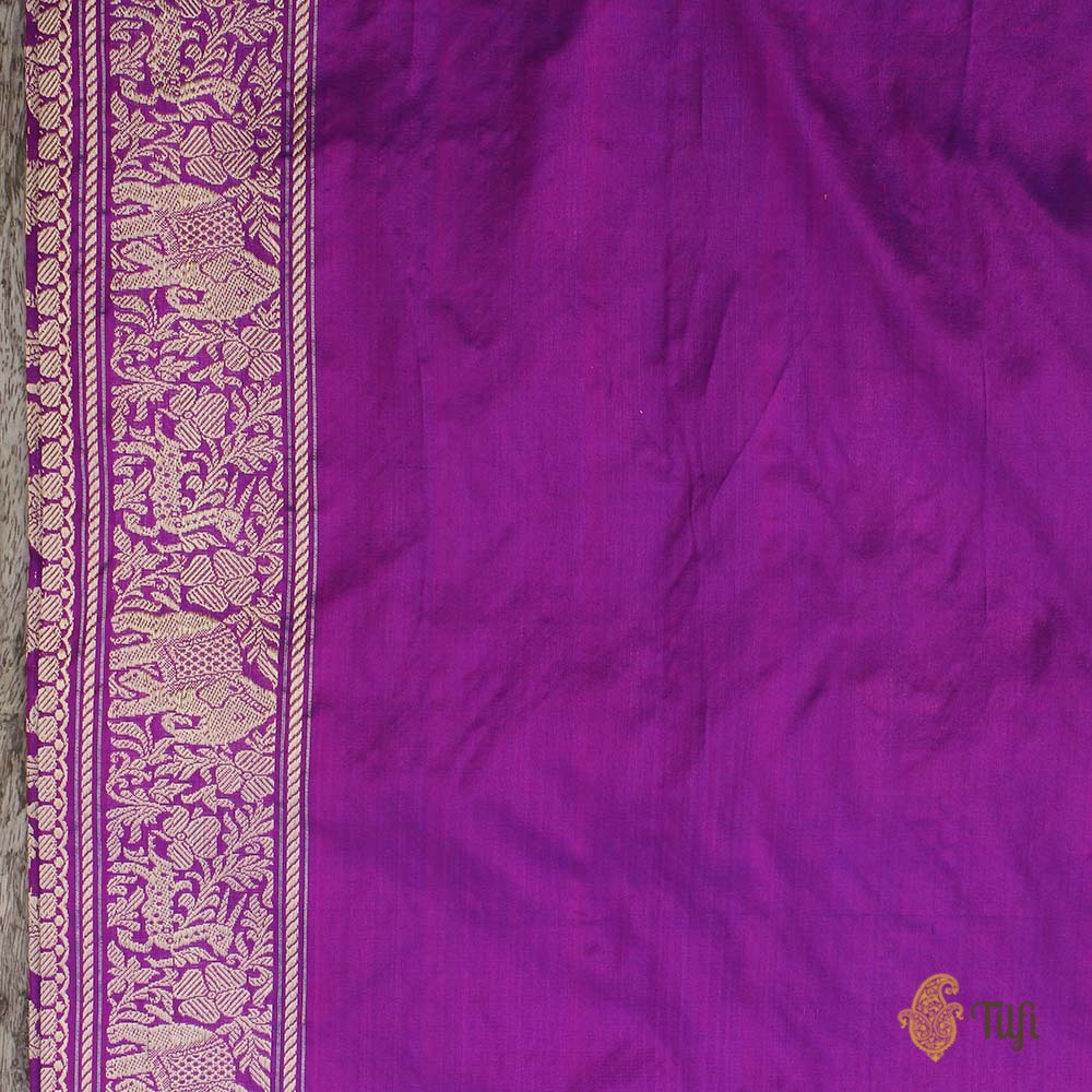 Purple-Magenta Pure Katan Silk Banarasi Shikaargah Handloom Saree