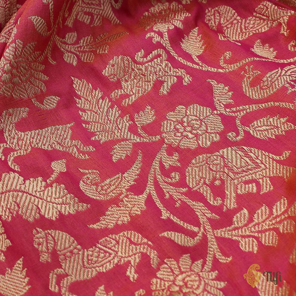 Light Orange-Gulabi Pink Pure Katan Silk Banarasi Shikaargah Handloom Saree