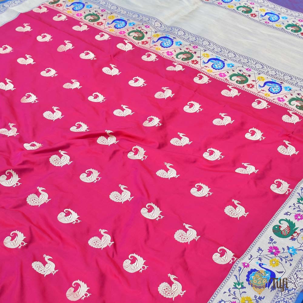 Rani Pink-Red Pure Katan Silk Banarasi Paithani Handloom Saree