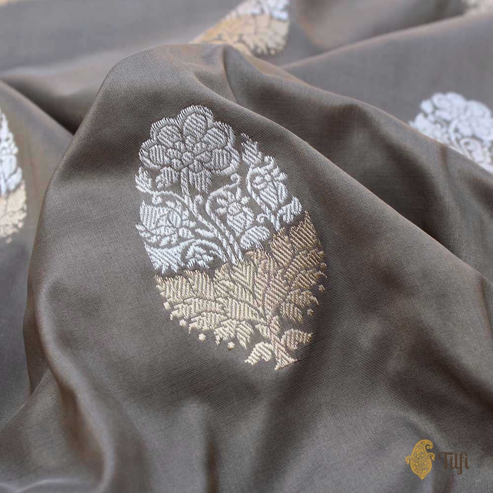 Grey Pure Katan Silk Handloom Banarasi Saree