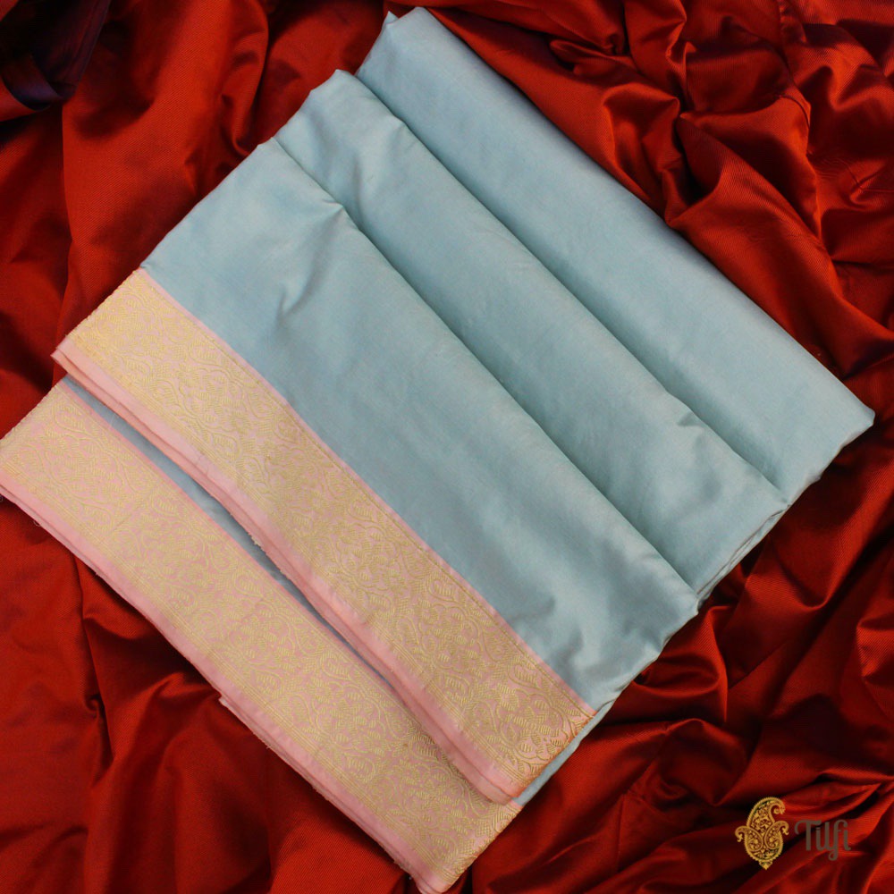 Light Blue-Baby Pink Pure Katan Silk Banarasi Kadiyal Handloom Saree