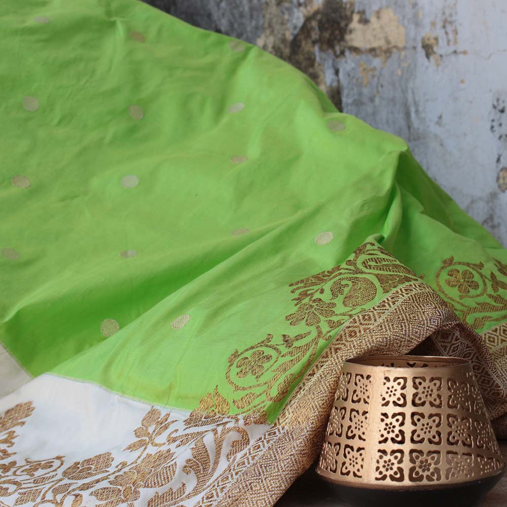 Light Green Pure Katan Silk Handloom Banarasi Saree