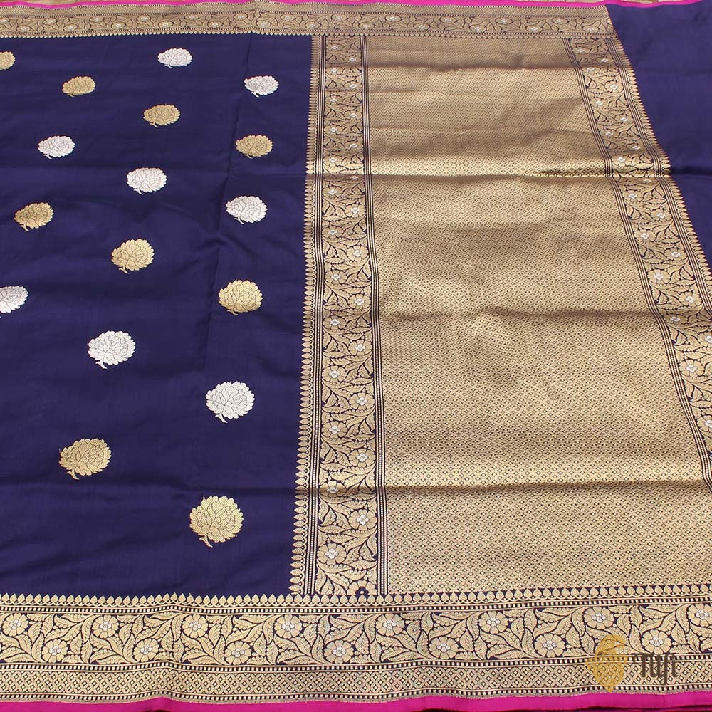 Navy Blue Pure Katan Silk Handloom Banarasi Saree