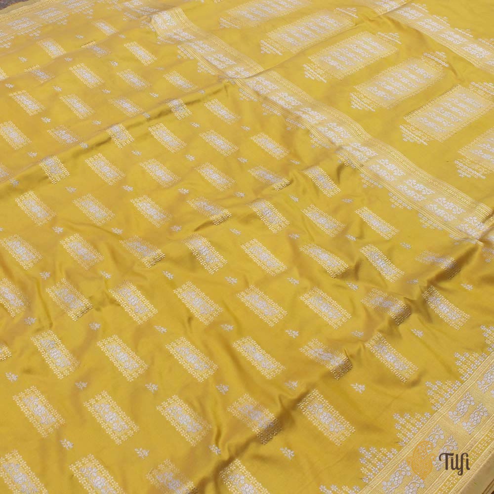Cream-Yellow Pure Katan Silk Banarasi Handloom Saree