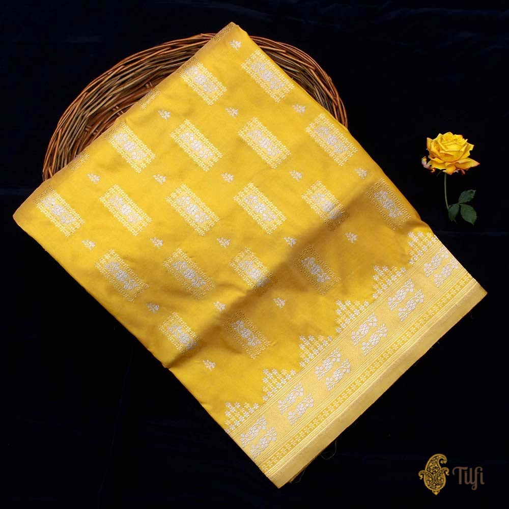 Cream-Yellow Pure Katan Silk Banarasi Handloom Saree