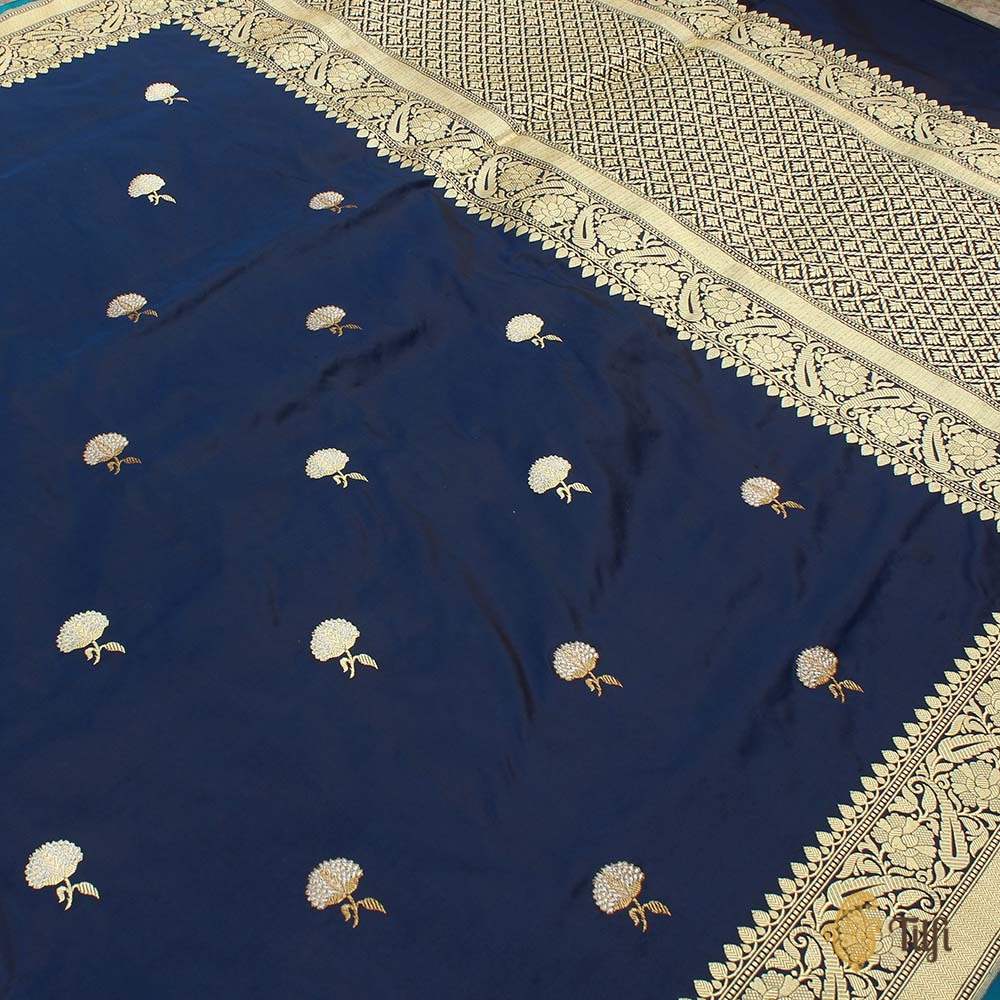 Navy Blue Pure Katan Silk Handloom Banarasi Saree