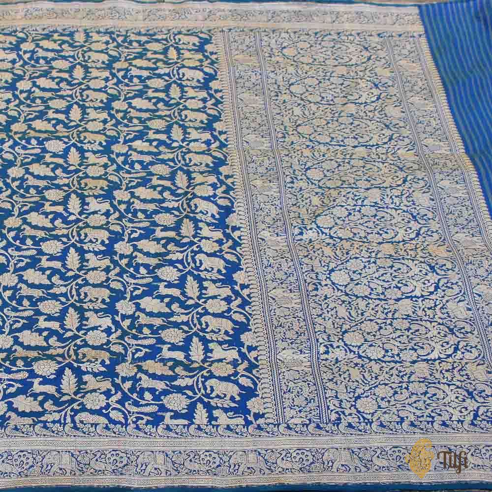 Green-Royal Blue Pure Katan Silk Banarasi Shikaargah Handloom Saree